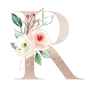 Personalised Floral Initial print for baby girls nursery - R pink