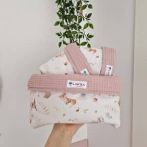 Set de cestas animales de bosque y rosa empolvado ( Telas 74 y 33)