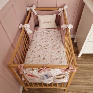 Forest animals and powdered pink crib linen set (Fabrics 33, 74, 64 and 30)