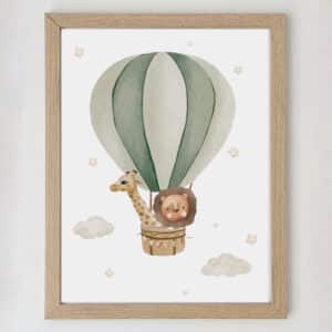 Children's balloon wall prints - Green air balloon