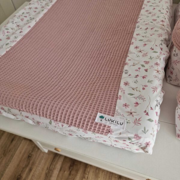 Funda cambiador flores con rosa empolvado (Telas 22 y 74) - Imagen 2